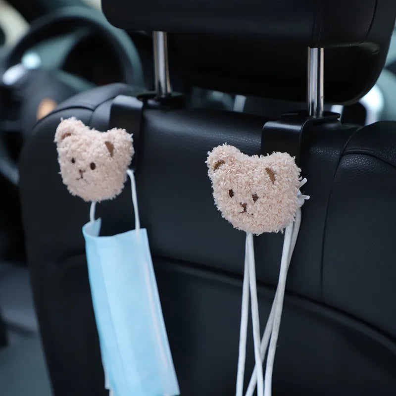 Cute Cartoon Bear Car Seat Back Hooks Storage