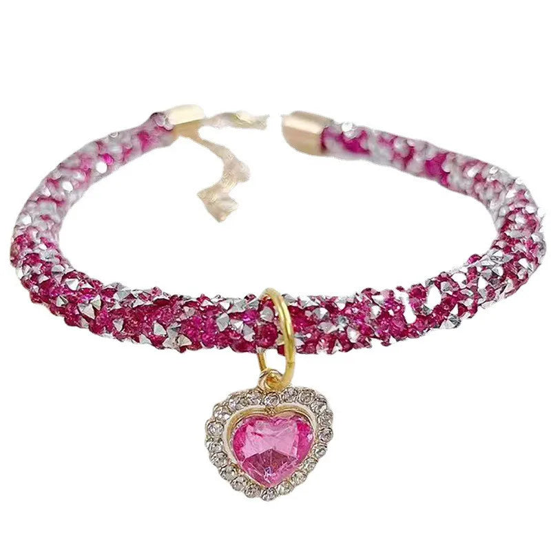 Crystal Cat Collar Heart Gem Pendant\