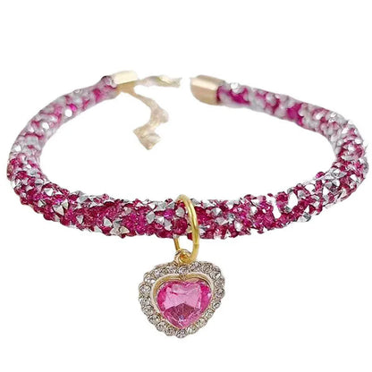 Crystal Cat Collar Heart Gem Pendant\