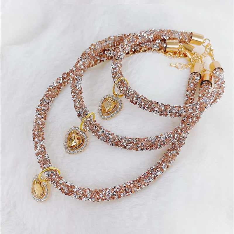 Crystal Cat Collar Heart Gem Pendant\