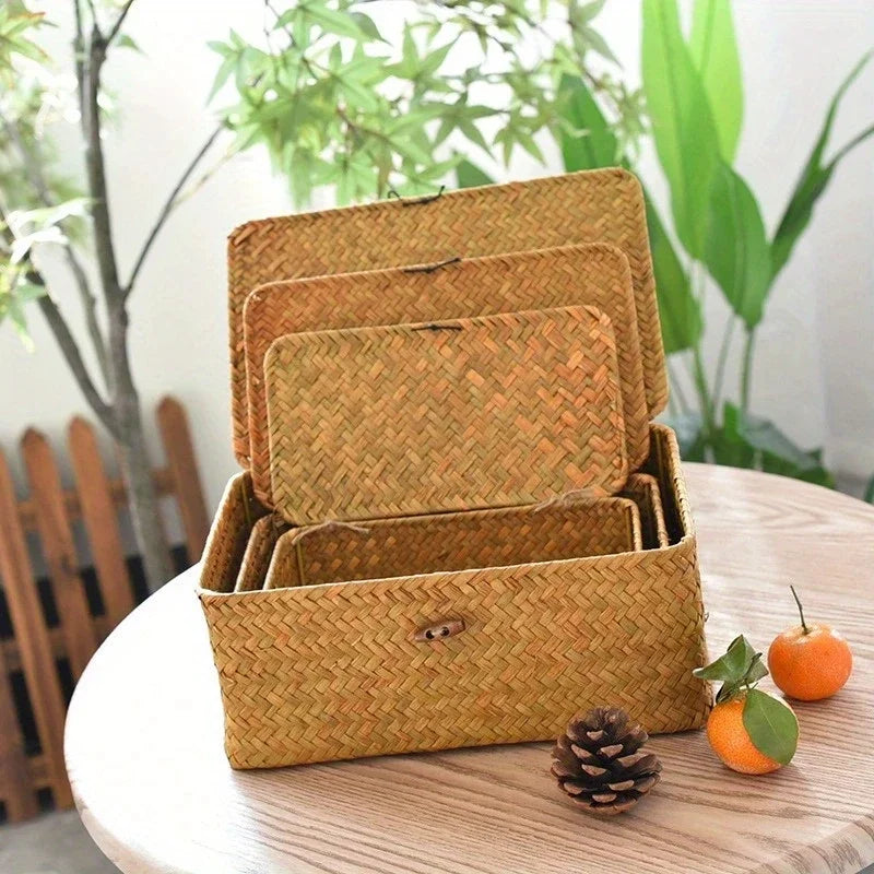 Handmade Straw Woven Vintage Storage Rack Basket