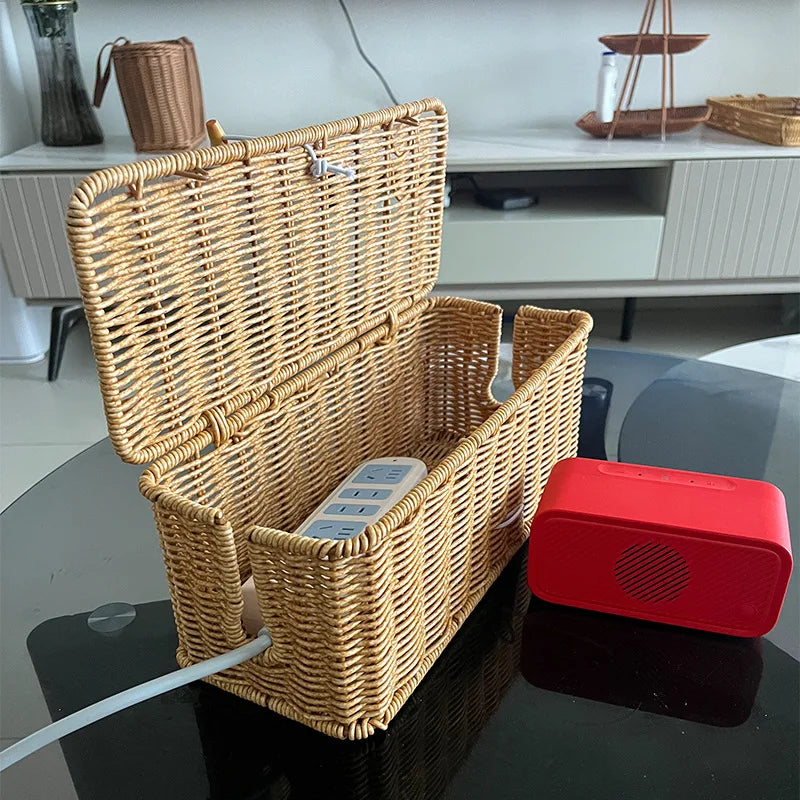 Imitation Rattan Cable Organizer Box