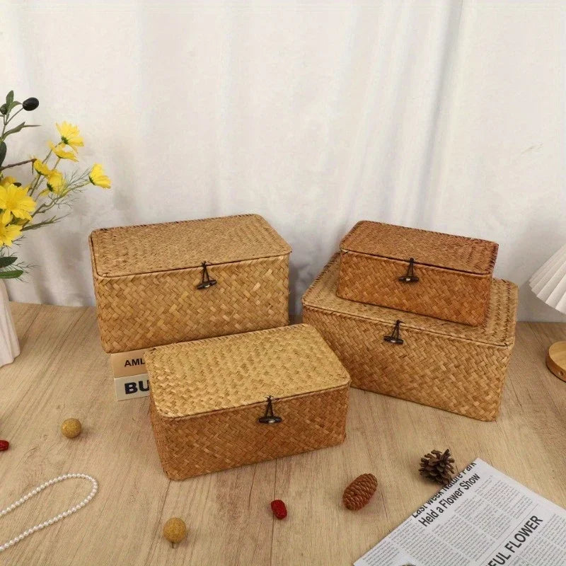 Handmade Straw Woven Vintage Storage Rack Basket