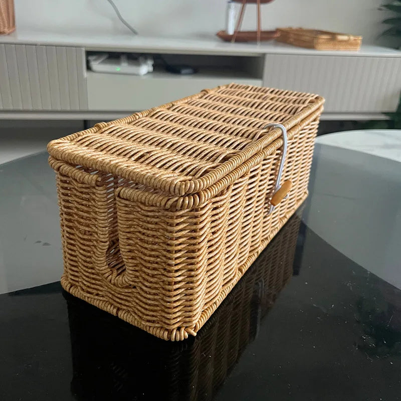 Imitation Rattan Cable Organizer Box